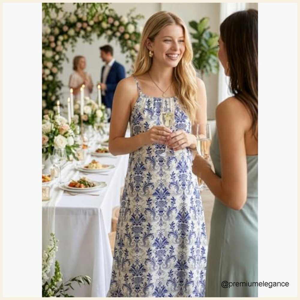 Spaghetti Strap Scoop Neck Smocked Maxi Dress Flowy Boho Summer - Picture 5 of 7